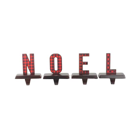 Buffalo Plaid "NOEL" Christmas Stocking Holder - 6" - Red and Black - Set of 4